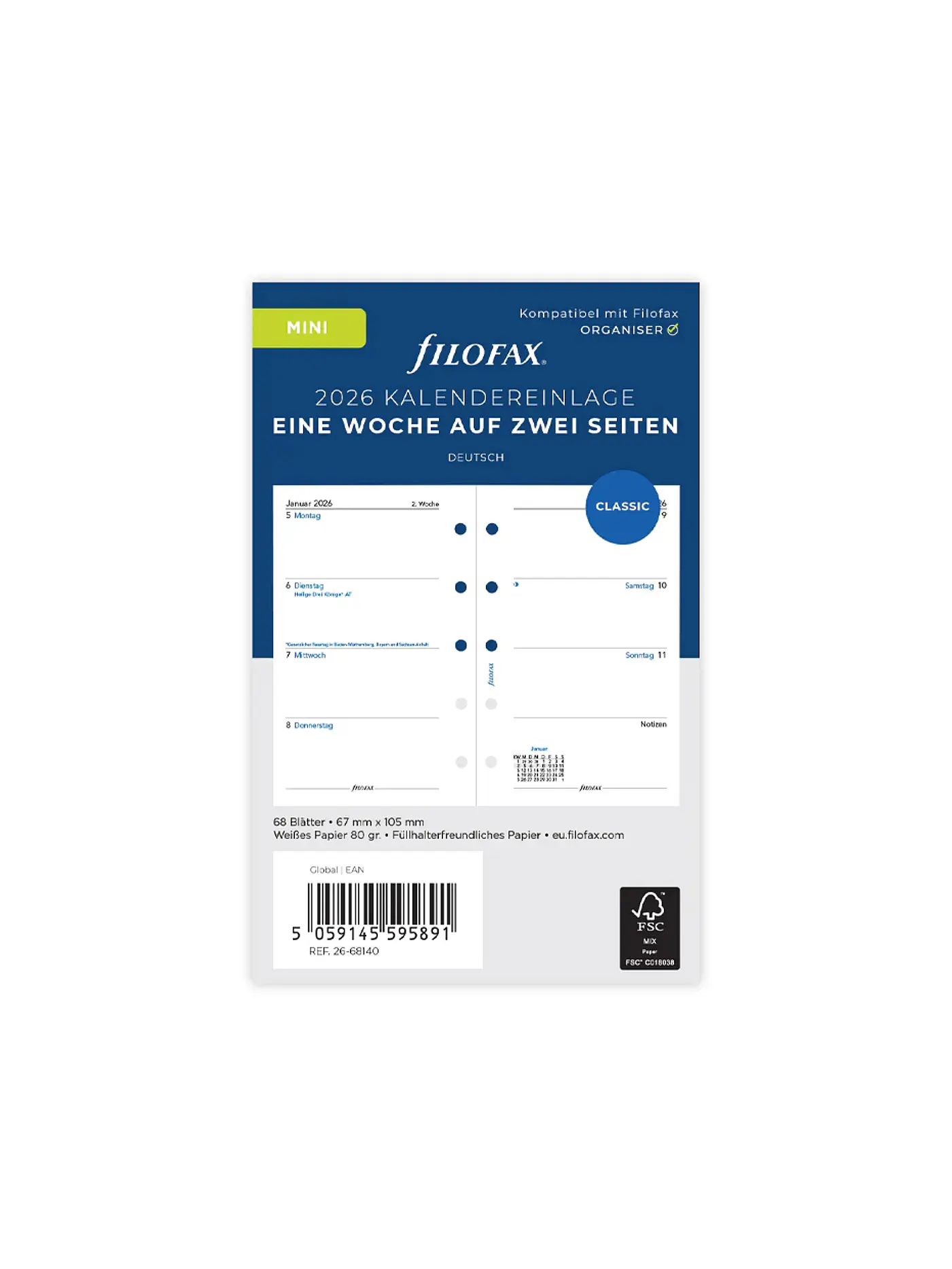 FILOFAX | Kalendereinlage Mini Woche Deutsch 2026 | 